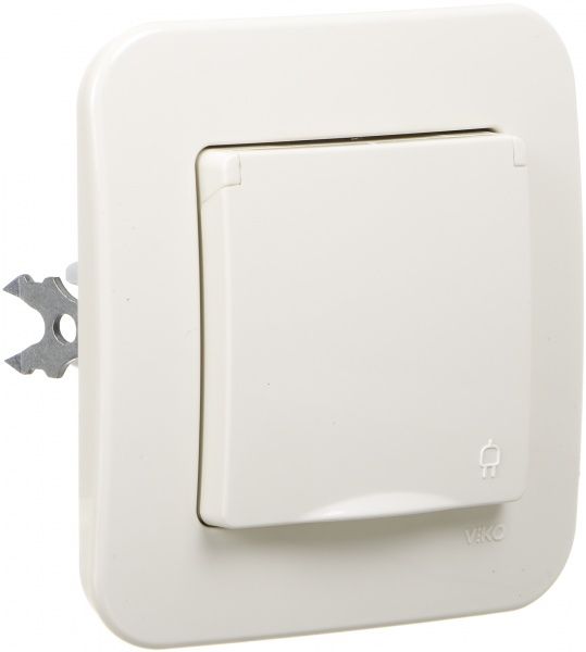 Розетка с заземлением Viko Rollina со шторками с крышкой крем 90421012