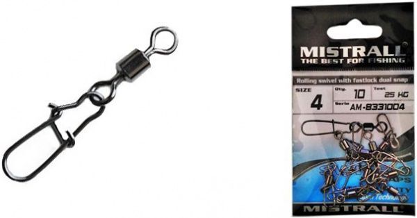 Застежка с вертлюгом Mistrall AM-8331004 25 кг 10 шт. Rolling Swivel/Nice Snap №4