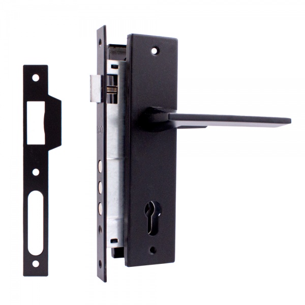 Комплект фурнітури циліндровий RDA Tecno 85 мм матовий чорний без петель