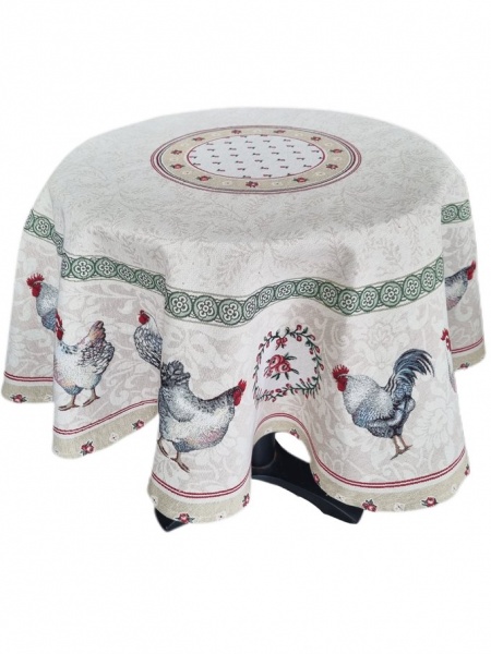 Скатерть Курочки d140 бежевый Прованс 