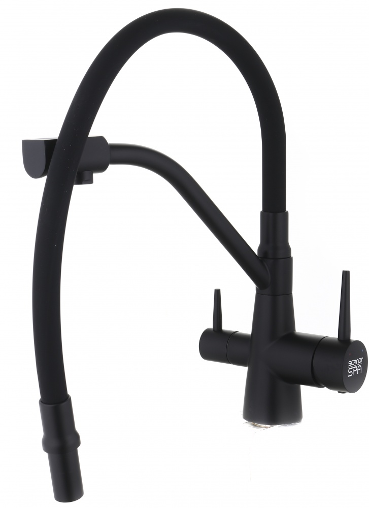Смеситель для кухни ScandiSPA с гибким изливом и подключением к фильтру черный