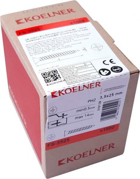 Саморез по металлу для гипсокартона 3,5x25 мм 1000 шт FS-3525 Koelner