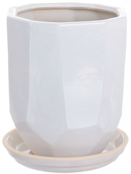 Горщик Viet Thanh Ceramic з блюдцем багатокутник 22х24 см VT.10972-2 фігурний білий 