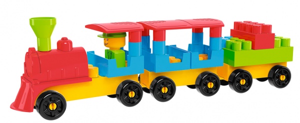 Іграшка-конструктор ТехноК Чарівний поїзд з 2 вагончиками та машиністом 0274