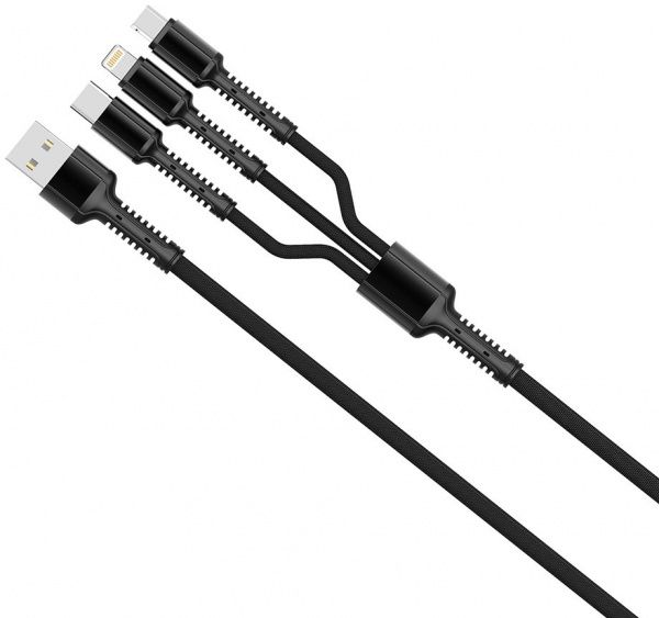 Кабель ColorWay 3в1 (Lightning+MicroUSB+Type-C) 1,2 м чорний (CW-CBU3003-GR) 