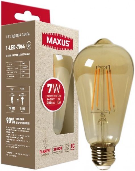 Лампа светодиодная Maxus Filament Amber 7 Вт ST64 прозрачная E27 220 В 2200 К 1-LED-7064 