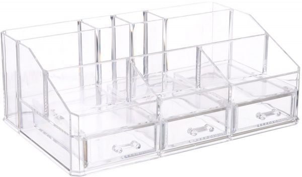 Органайзер настільний з 3 шуxлядами 33x22.5x12 см прозорий Qiaofeng SF-1613