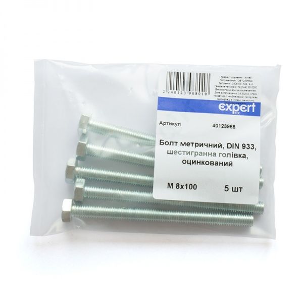 Болт метрический шестигранная головка DIN 933 8x100 мм 5 шт. клас прочности 5,8 Expert Fix