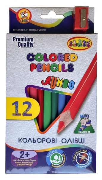Олівці кольорові JUMBO трикутні + точилка 1812C CLASS