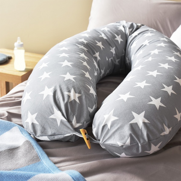 Подушка для годування 35х200 см Зірка з гудзиком сіра IDEIA