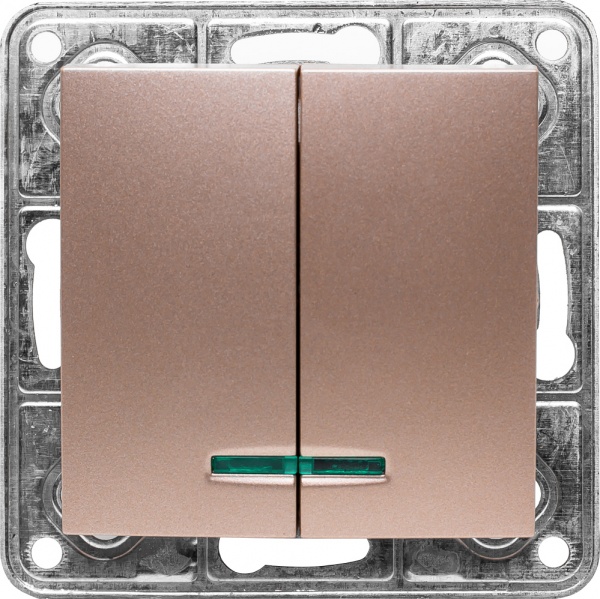 Выключатель двухклавишный LXL Tesla TLXL3503A с подсветкой бронзовый 3503A champagne
