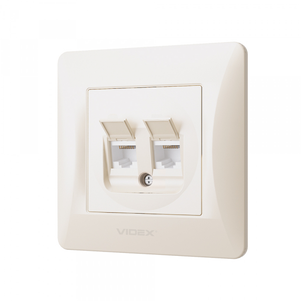 Розетка комп'ютерна + телефонна подвійна Videx Binera CAT6+CAT6 РС IP20 кремовий VF-BNSK2PC6-CR