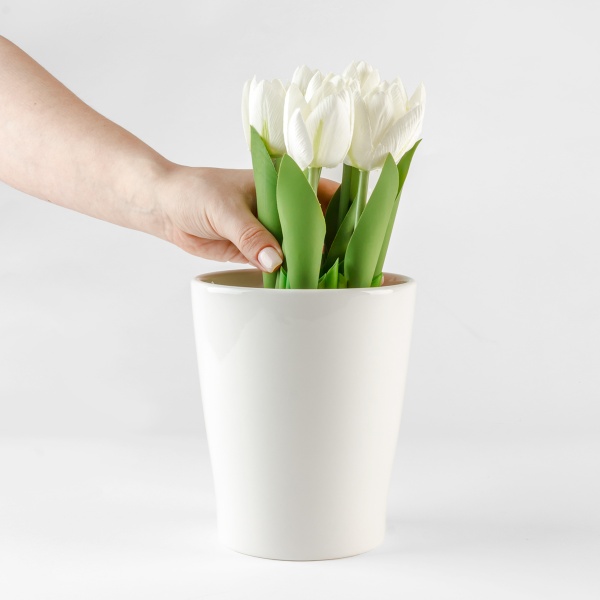 Горщик керамічний круглий 1,6 л білий (DH-FLOWERS-29 WHITE) 