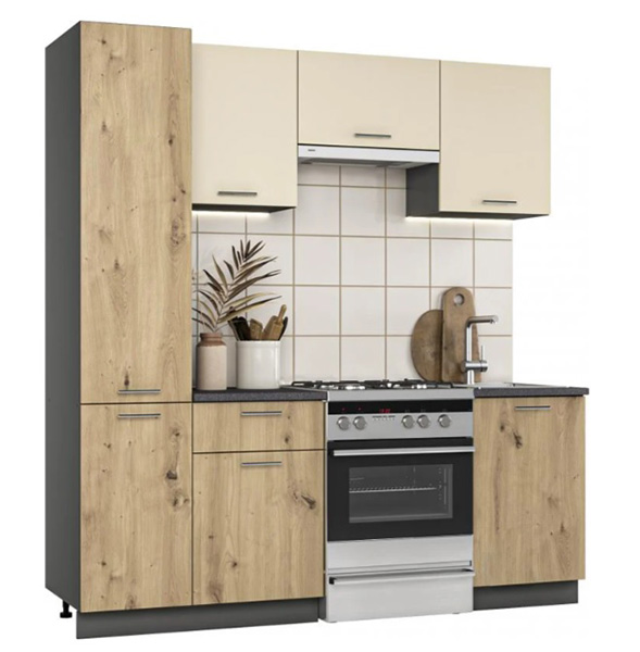 Кухня Грейд Мелисса ДСП 2м дуб артизан/ваниль/графит серый