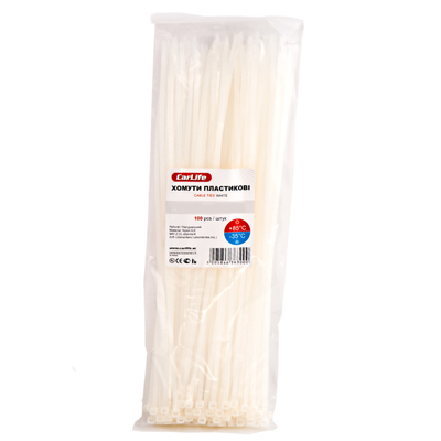 Хомут CarLife пластиковий білий 3x250 100 шт
