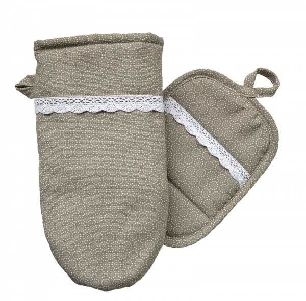 Прихватка-рукавиця Крапочки 15x28 см сірий із малюнком Прованс 