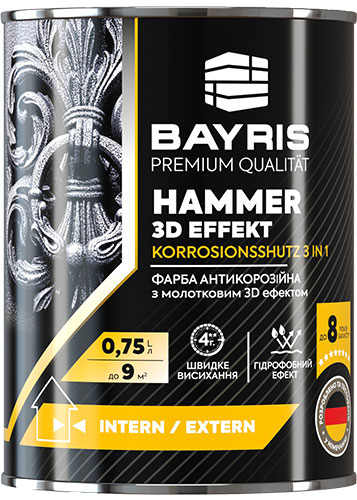 Емаль антикорозійна Bayris HAMMER 3D EFFEKT антрацит глянець 0,75л