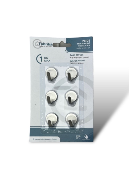 Крючок PRC самоклеющийся PRIDE набор 6 шт для мебели и ванной комнаты