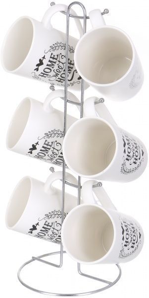 Набір чашок Sweet Home 350 мл 6 предметів на металевій підставці