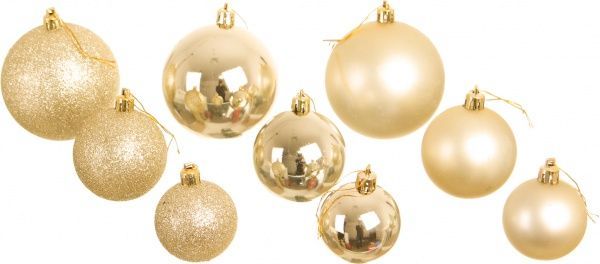 Набір ялинкових куль пластикових золотий 5-6-8 см 109 шт./уп. 