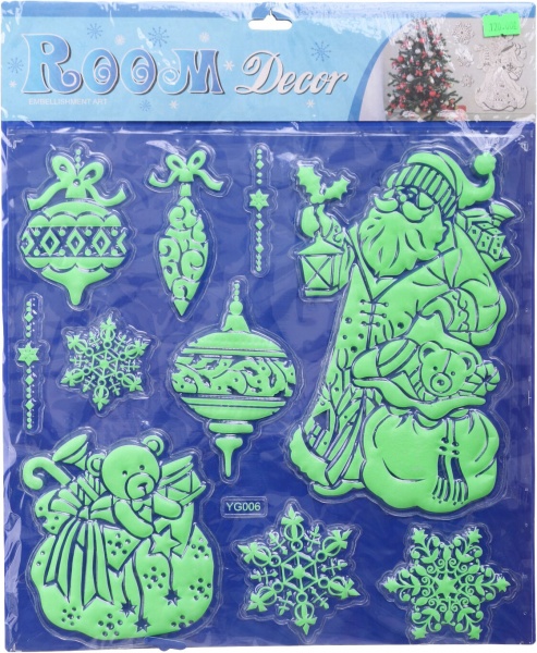 Наклейка декоративна силіконова флуоресцентна мікс (6 дизайнів) в асортименті 30x30 см