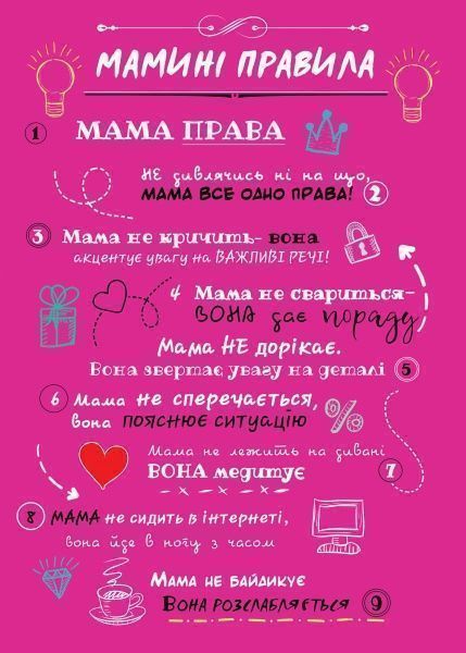 Постер Мамині правила (укр.) рожевий 21x29,7 см BrickPrint 