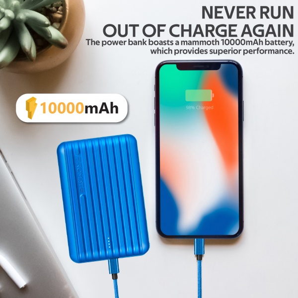 Универсальная мобильная батарея Promate 10000 mAh blue (titan-10c.blue) Titan-10C 10000 мАч, USB-C, USB-A 