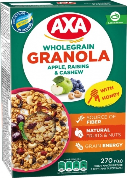 Гранола AXA хрустящая медовая с фруктами и орехами к/у 270 г 