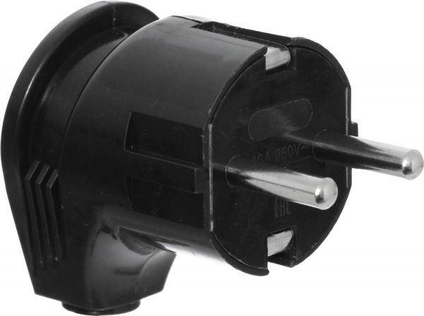 Вилка электрическая угловая UP! (Underprice) YK-206B-BK с заземлением 220В 16А IP20 пластик черный