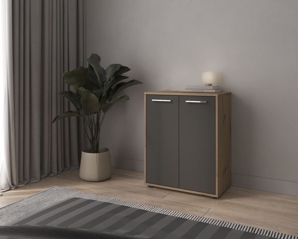 Тумба напольная Грейд Рени 2д 600x750x359 мм дуб крафт золотой/графит серый