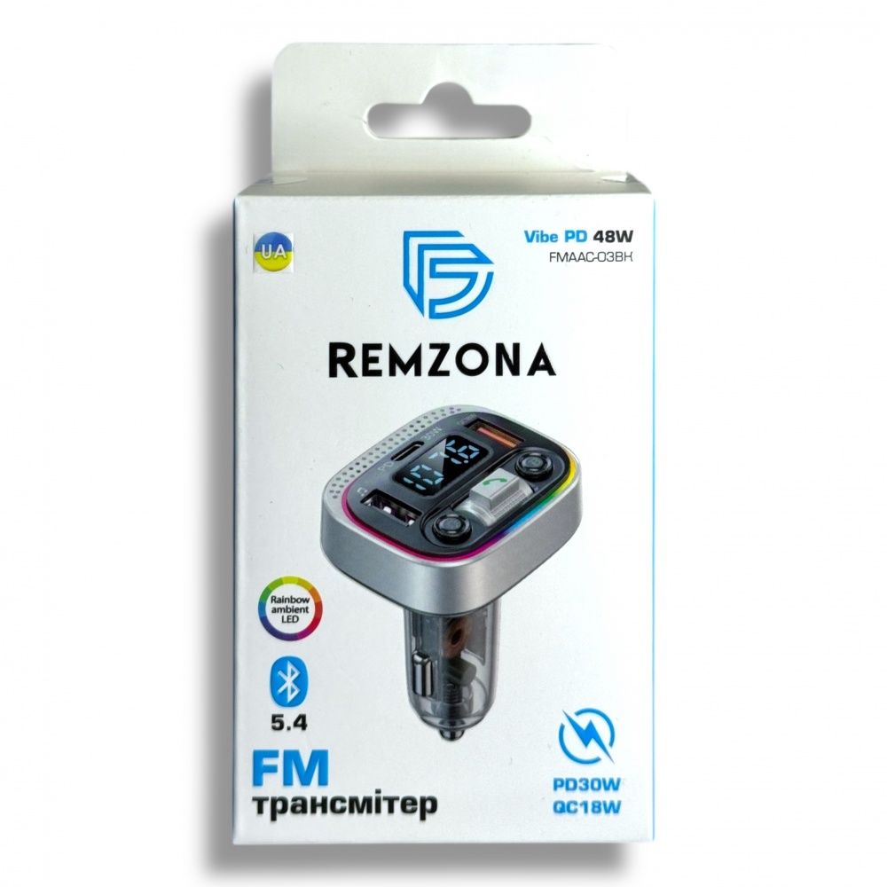 Автомобильное зарядное устройство Remzona Vibe PD 48W PD30W QC18W Bluetooth 5.4 FMAAC-03BK