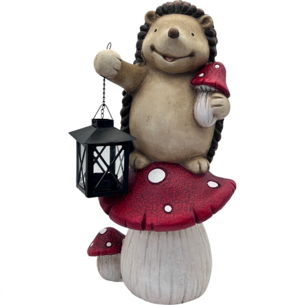 Фигура садовая Zhongyang Economic еж на грибочке с фонарем коричневый с красным 23x18x41см