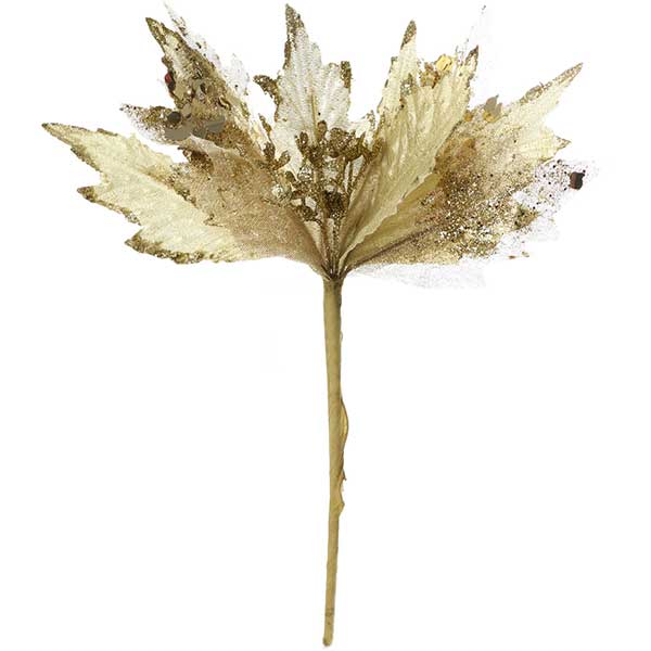 Прикраса новорічна Пуансетія ELY15124 золотиста 26 см