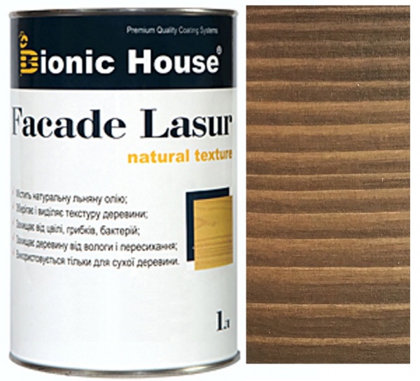 Лазур-антисептик Bionic House Facade Lasur Масляна для дерев’яних фасадів Кедр напівмат 1 л 0,9 кг