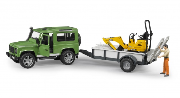 Игрушечный набор Bruder Land Rover Defender с прицепом, мини-экскаватором CAT и фигуркой 1:16 02593