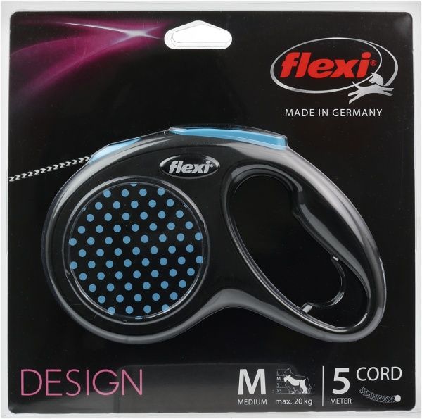 Поводок-рулетка FLEXI Design M черный с голубыми вставками до 20 кг 5 м