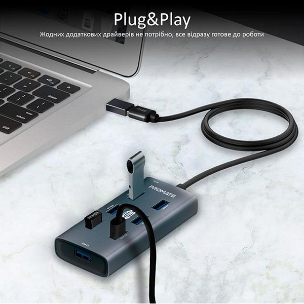 USB-хаб Promate EzHub-7 7хUSB 3.0 Grey