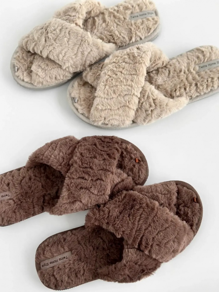 Тапки домашние Twins меховые перекрест 15117 р.38/39 коричневый