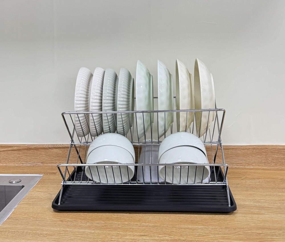 Сушарка для посуду Flamberg 430х320х250 мм розкладна двохрівнева з піддоном