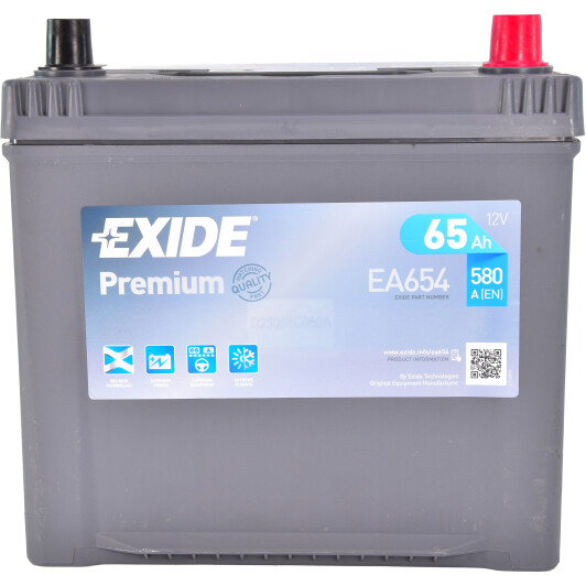 Акумулятор автомобільний EXIDE Premium EA654 65Ah 580A 12V «+» праворуч (EA654)