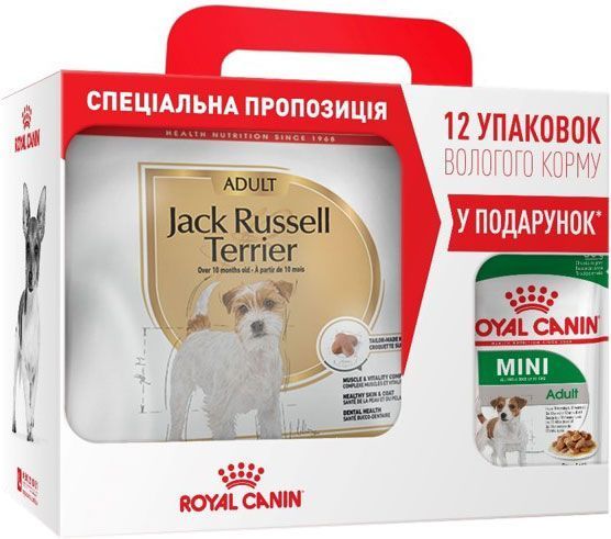 Корм Royal Canin для собак JACK RUSSEL ADULT 3 кг + 12 паучей влажного корма MINI ADULT 85 г