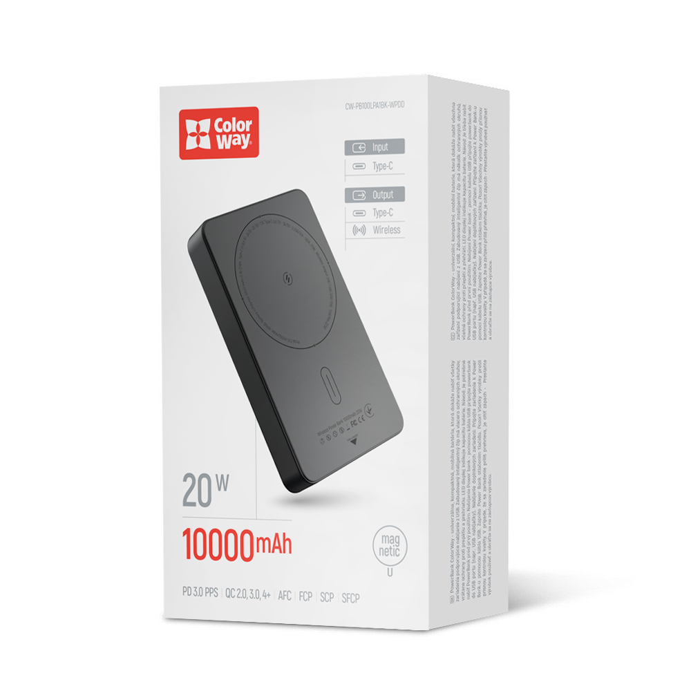 Повербанк ColorWay MagSafe Black 10000 mAh black (CW-PB100LPA1BK-WPDD)