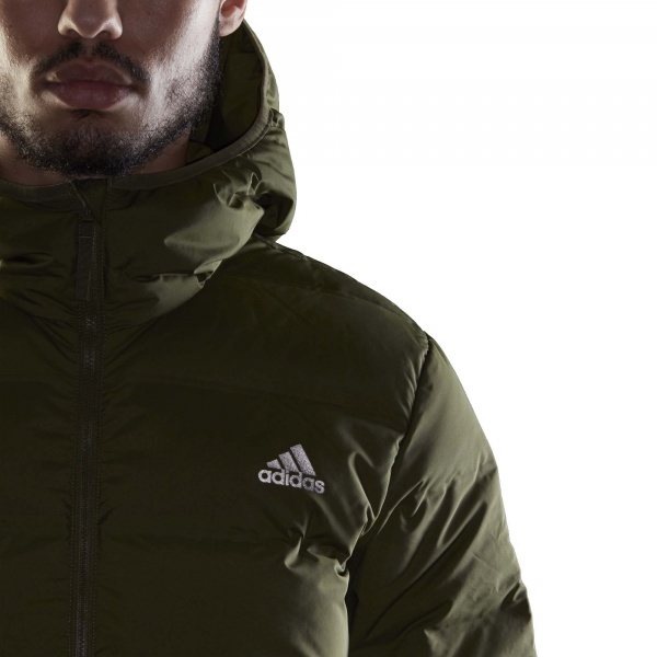 Пуховик Adidas Helionic Ho Jkt GU3954 р.S оливковый