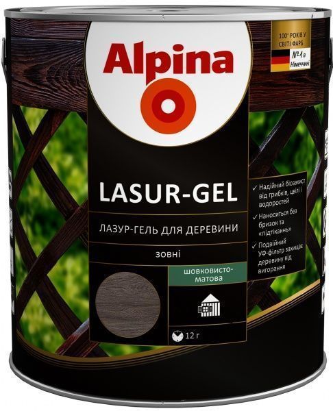 Лазурь Alpina Lasur-Gel черный шелковистый мат 0,75 л