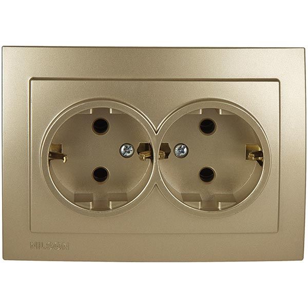 Розетка Nilson Touran 24151025 двойная с заземлением золото
