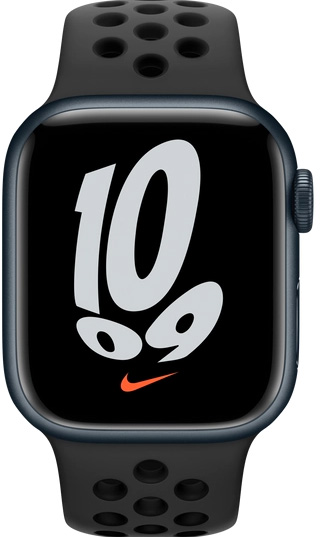 Смарт-часы Apple Watch Nike Series 7 GPS 41mm midnight AluminiumCasewithAnthracite/BlackNikeSportBand (MKN43UL/A)