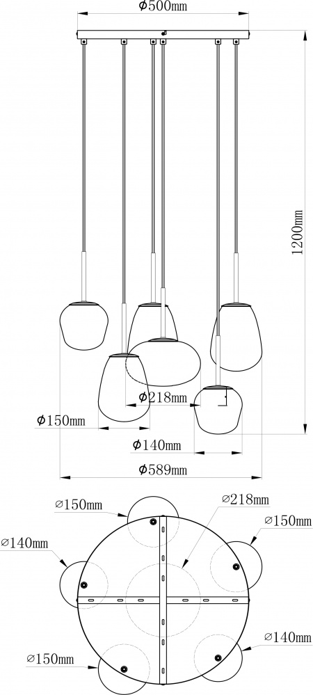Светильник подвесной Sensio Hollywood 6x40 Вт /E14 золото-дымчатый ALB-P00420-SM-E