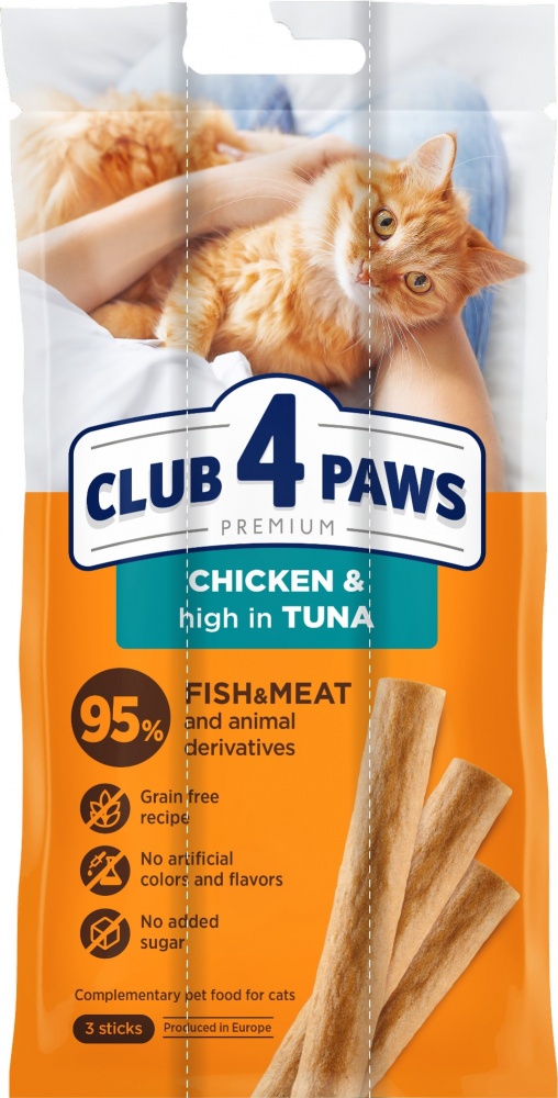 Ласощі Club 4 Paws для котів м’ясна паличка, курка та тунець