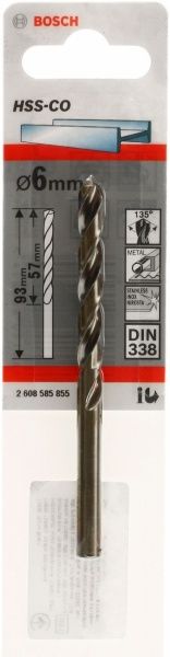 Сверло по металлу Bosch HSS-CO STANDARD 57x93 мм 6 мм 2608585855