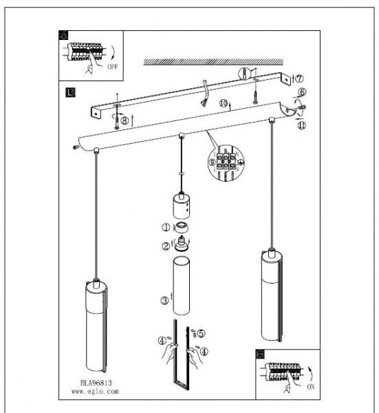 Підвіс Eglo Walena 96813 3x5 Вт GU10 чорний/білий 